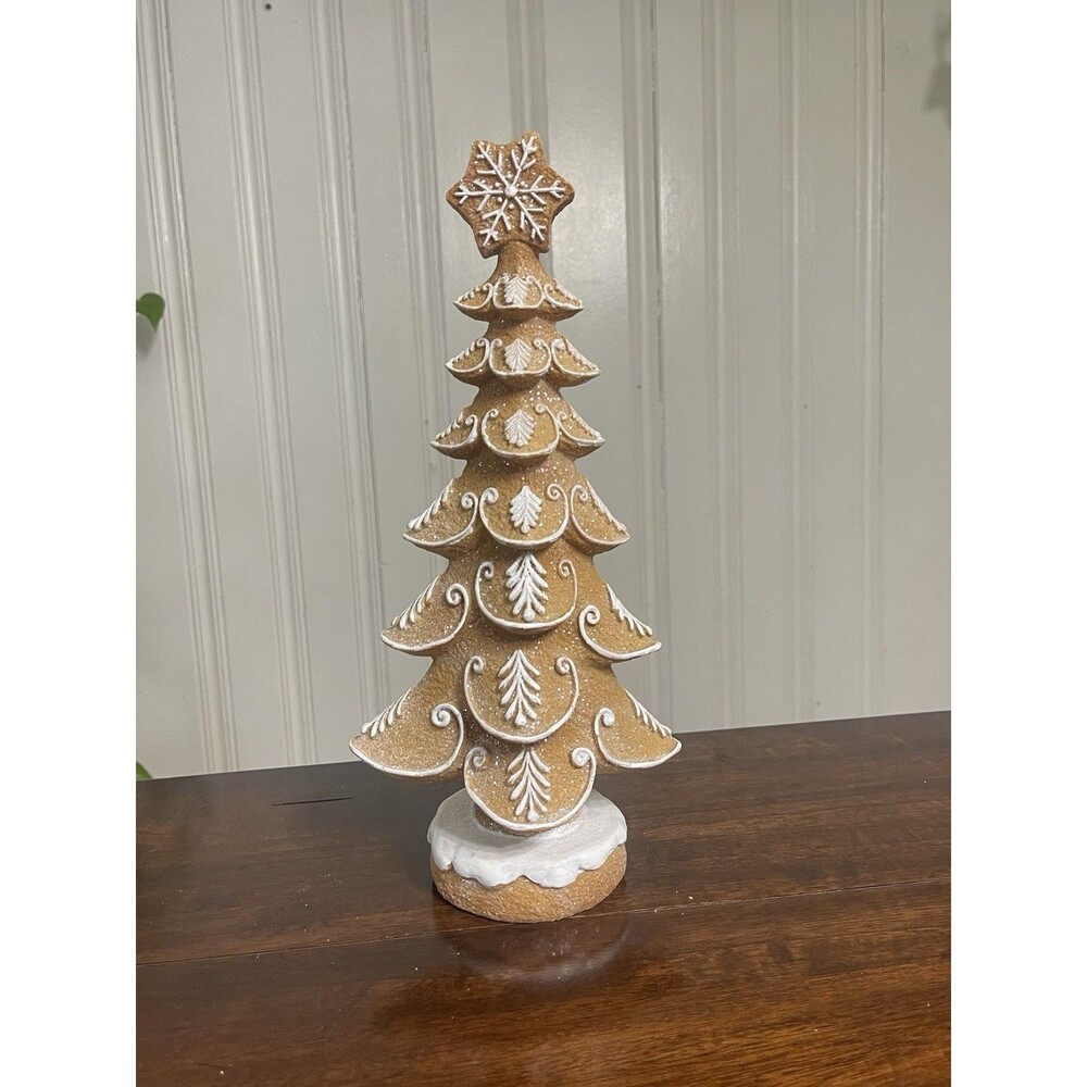 Glitter Gingerbread Layered Christmas Tree Figurine Tabletop Holiday Decor 13in
